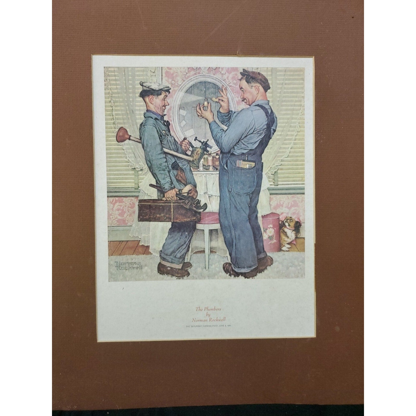 Norman Rockwell "Two Plumbers and a Dog " 11 x 14 Matted Art Print-1951