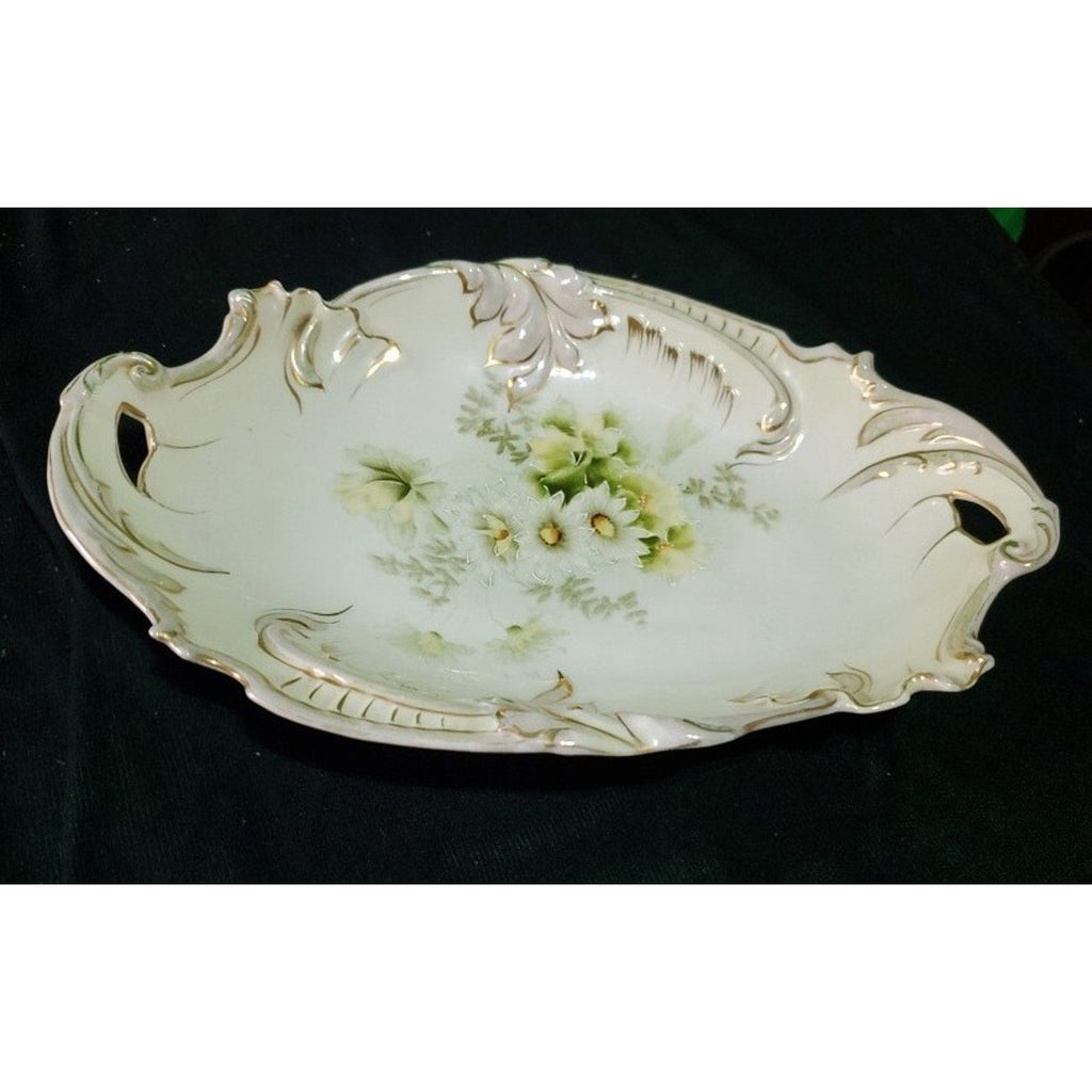 Old Bavaria Prussia Mold Double Handled Plate Tray Hand Painted Flower