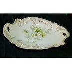 Old Bavaria Prussia Mold Double Handled Plate Tray Hand Painted Flower