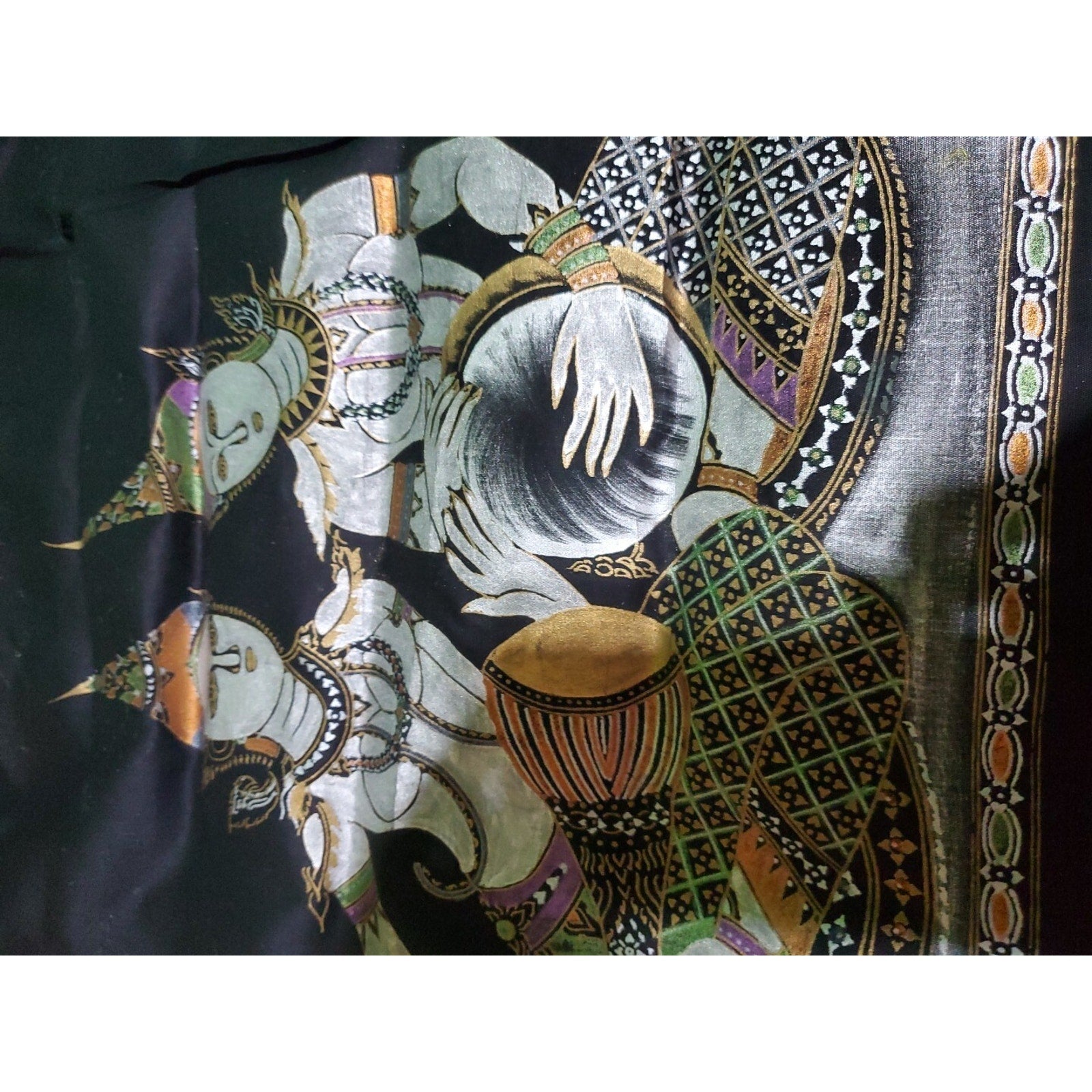 Set Of 2 Vintage Bali Hindu goddesses Ganesh & Saraswati painting on silk