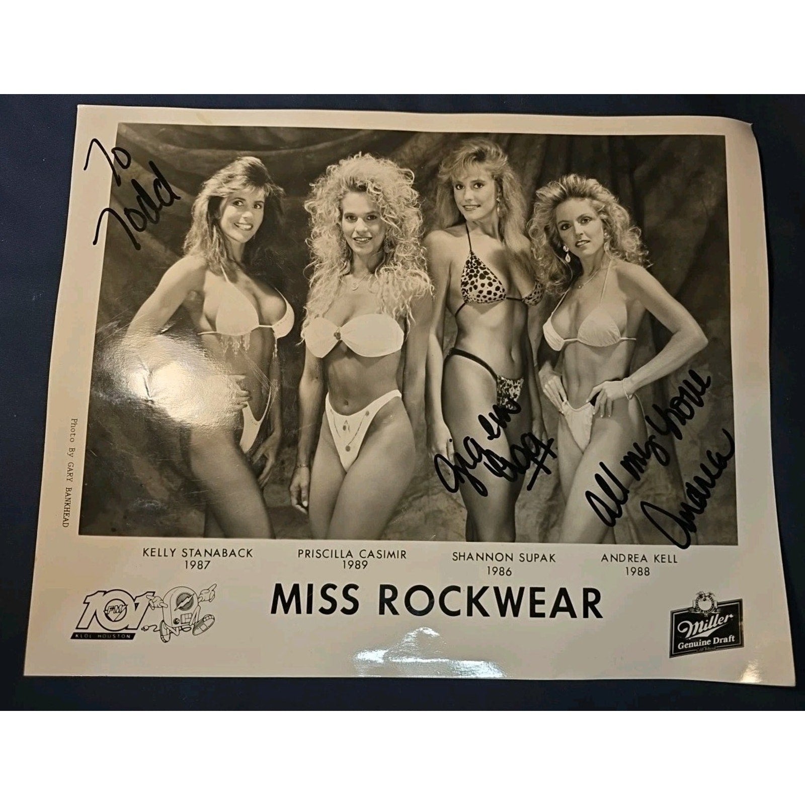 RARE Rock Vintage 101 KLOL Houston Signed Photo Miss Rockwear 1986-1989 Signed
