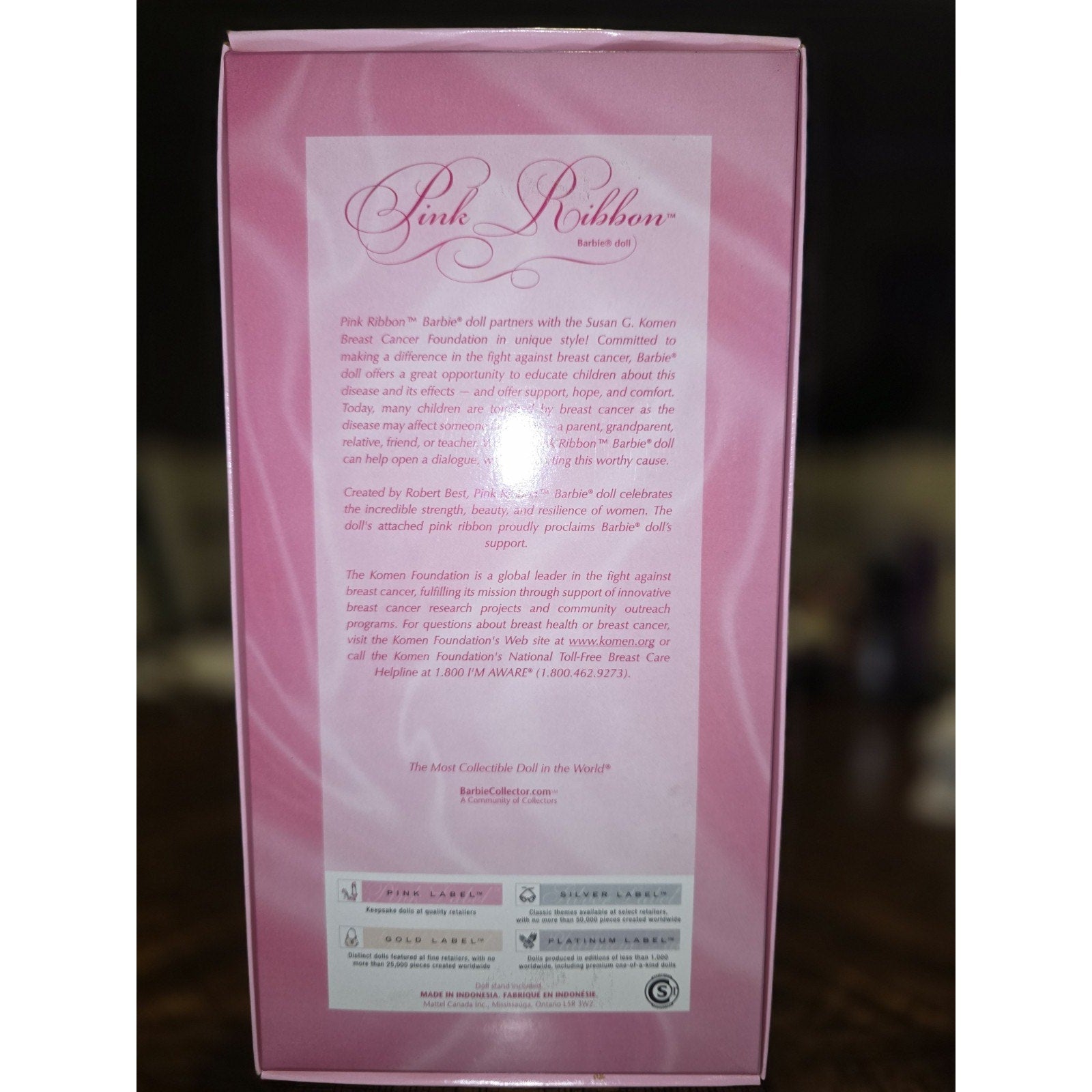 Barbie Pink Ribbon Doll Partnered Susan G. Komen Breast Cancer Foundation #J0932