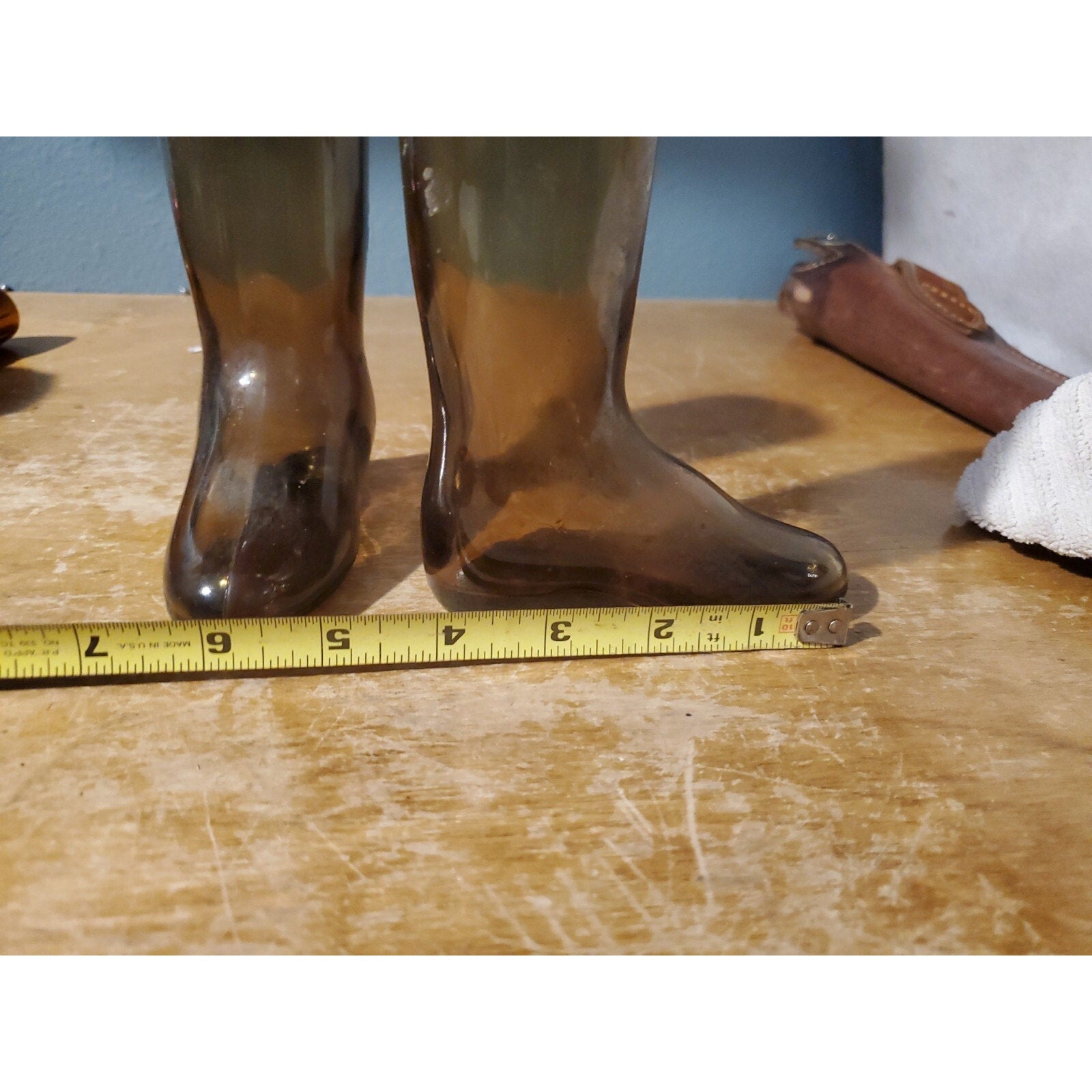 Vintage Pair of Avon Boot Leather Cologne Amber Glass Bottle (read description)