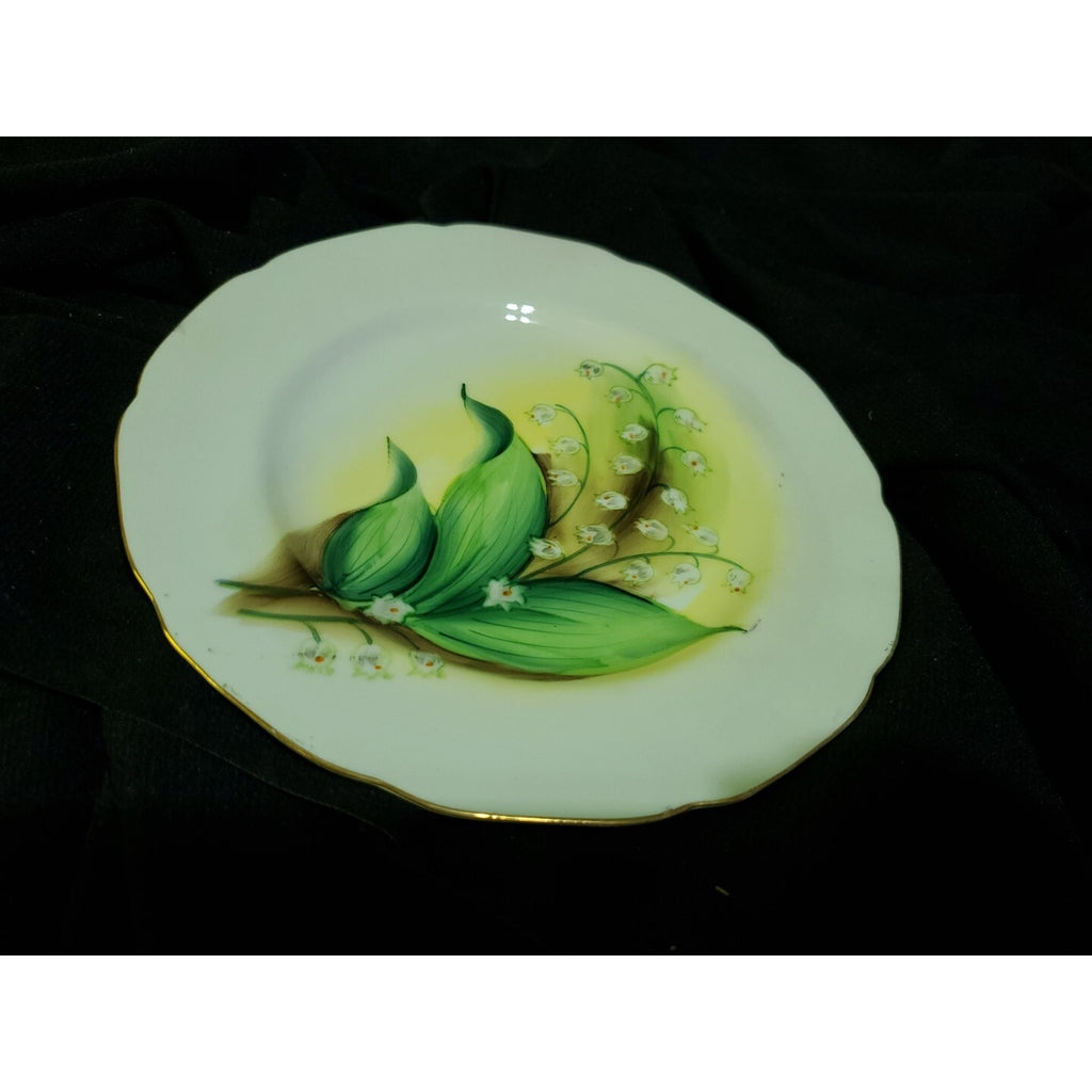 Vintage Hand Painted Norcrest 7.25" " Yellow Green Flowers Gold Trim Japan.