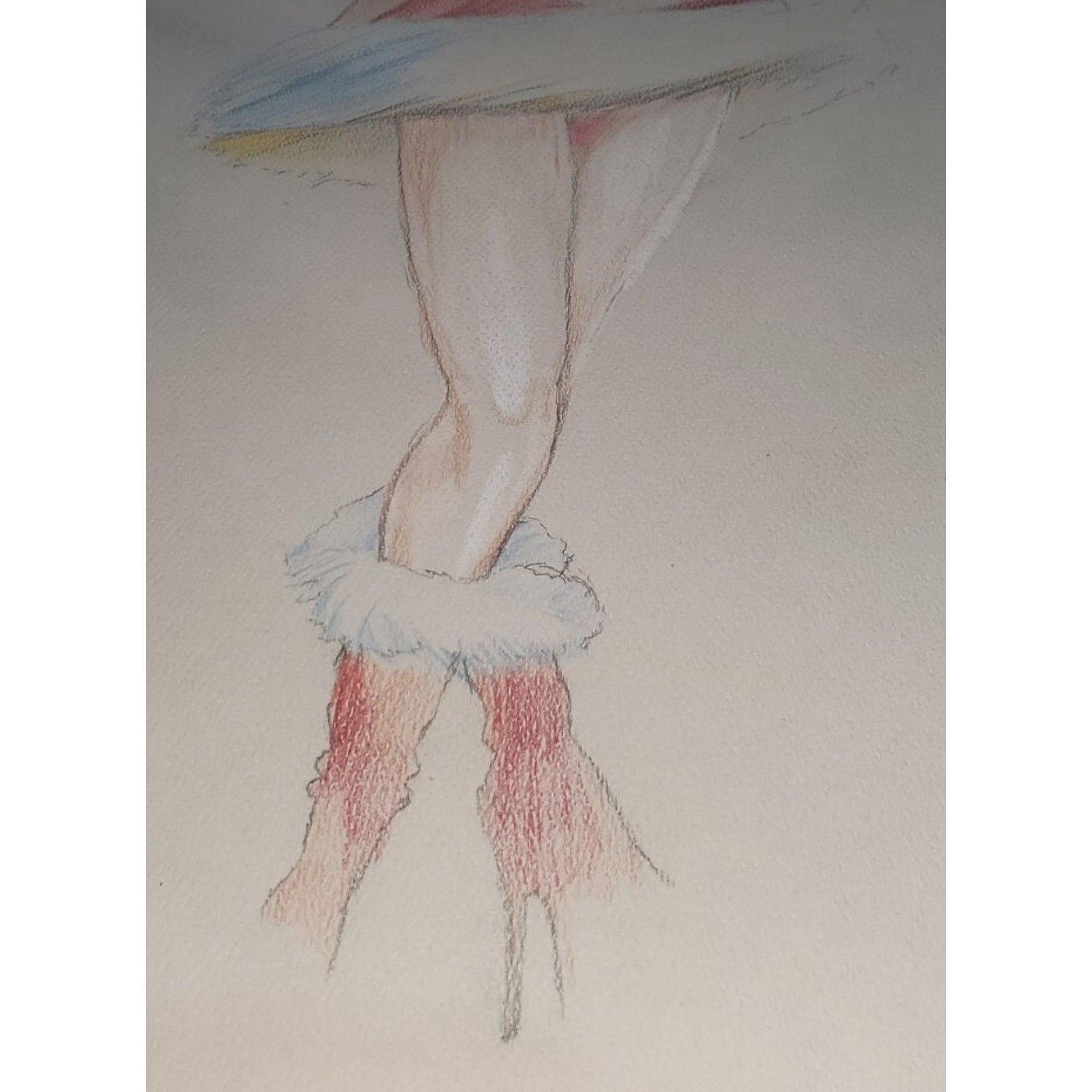 Original Art Colored Pencil Ske Woman Santa Artist Unknown. 18x24
