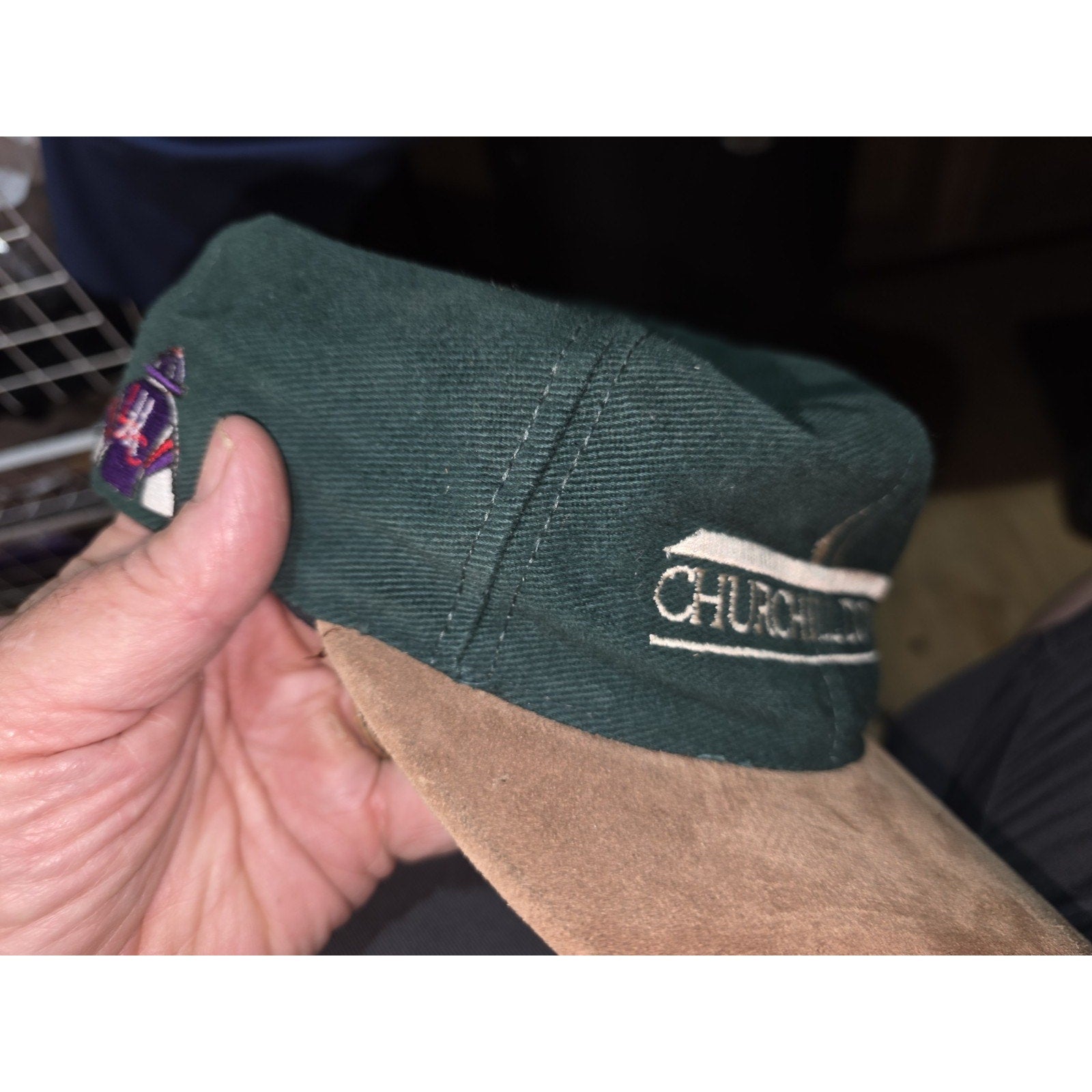 Vtg Churchill Downs Hat Green Suede Brim Snapback Kentucky Derby Horse Racing