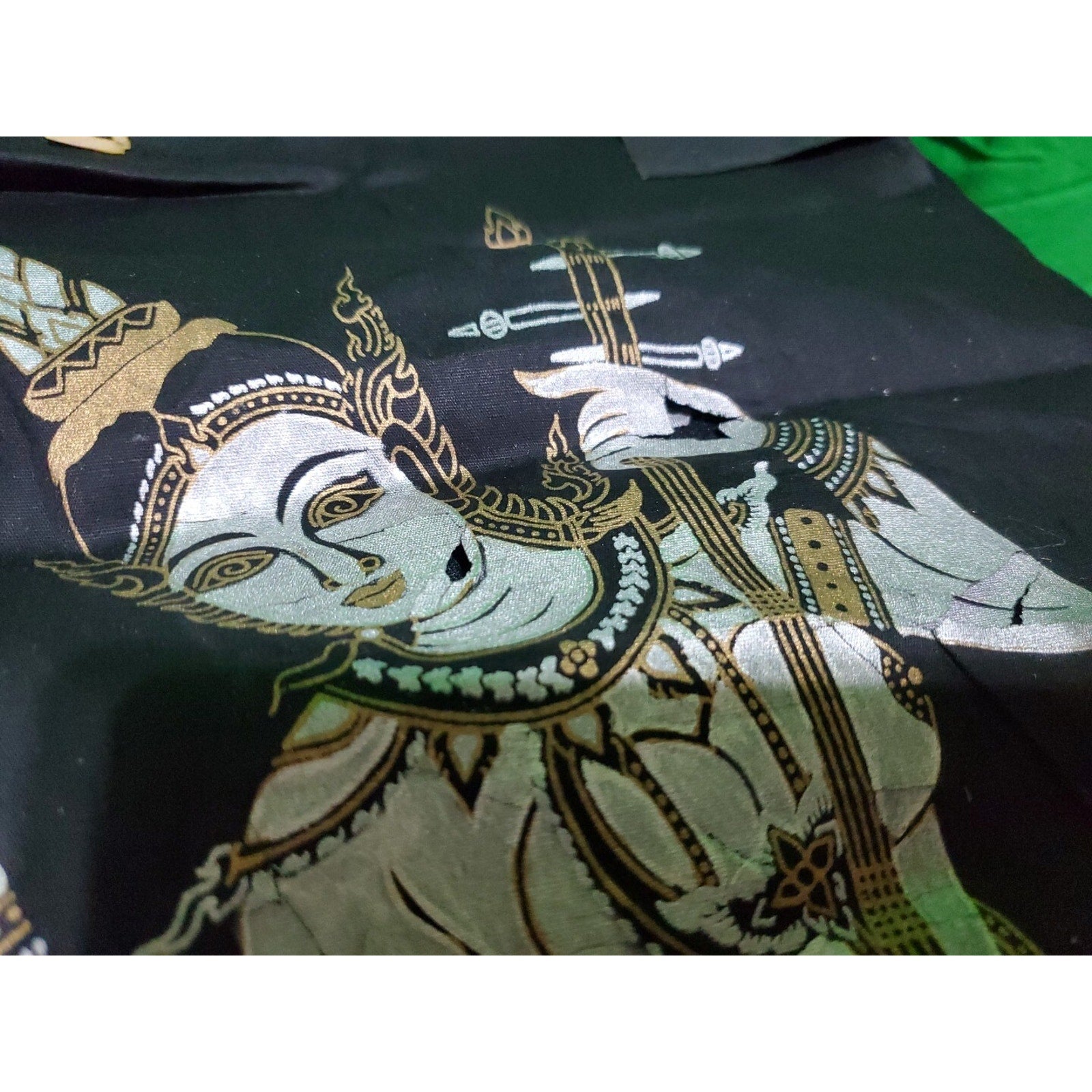 Set Of 2 Vintage Bali Hindu goddesses Ganesh & Saraswati painting on silk