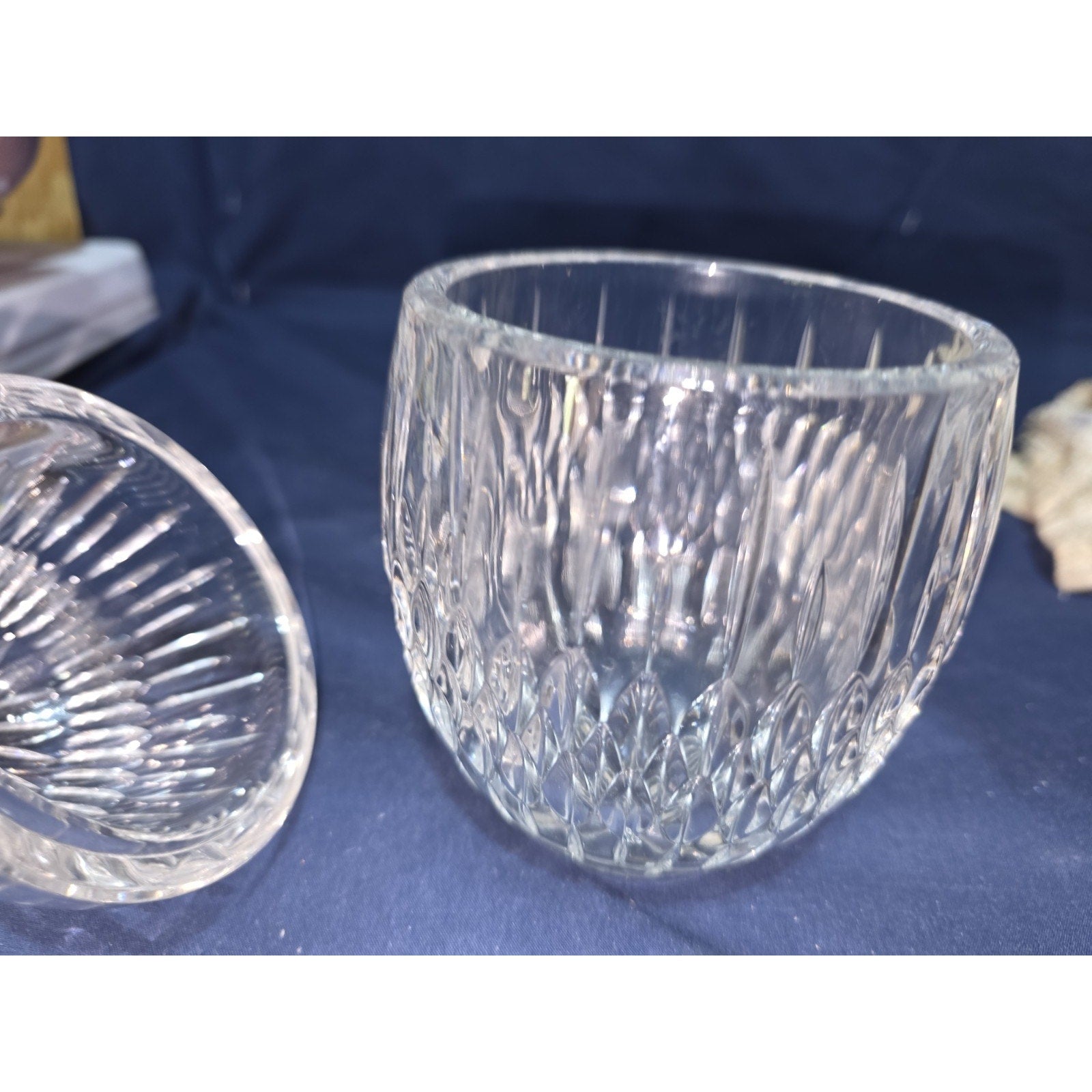 Bombay Crystal Egg Clear Cut Elegant 2 Pc. Trinket Dish Made In Poland Free Ship