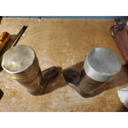 Vintage Pair of Avon Boot Leather Cologne Amber Glass Bottle (read description)
