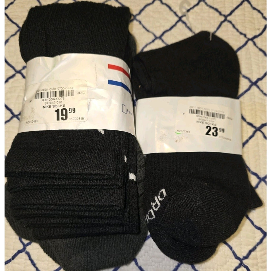 Nike DRI-FIT Cushioned Crew Socks Black 4 Pairs Size L SX5547-010
