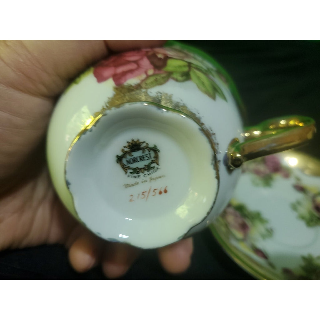 Norcrest China Tea Cup & 2 Saji Saucer Plate Japan Golden Rose