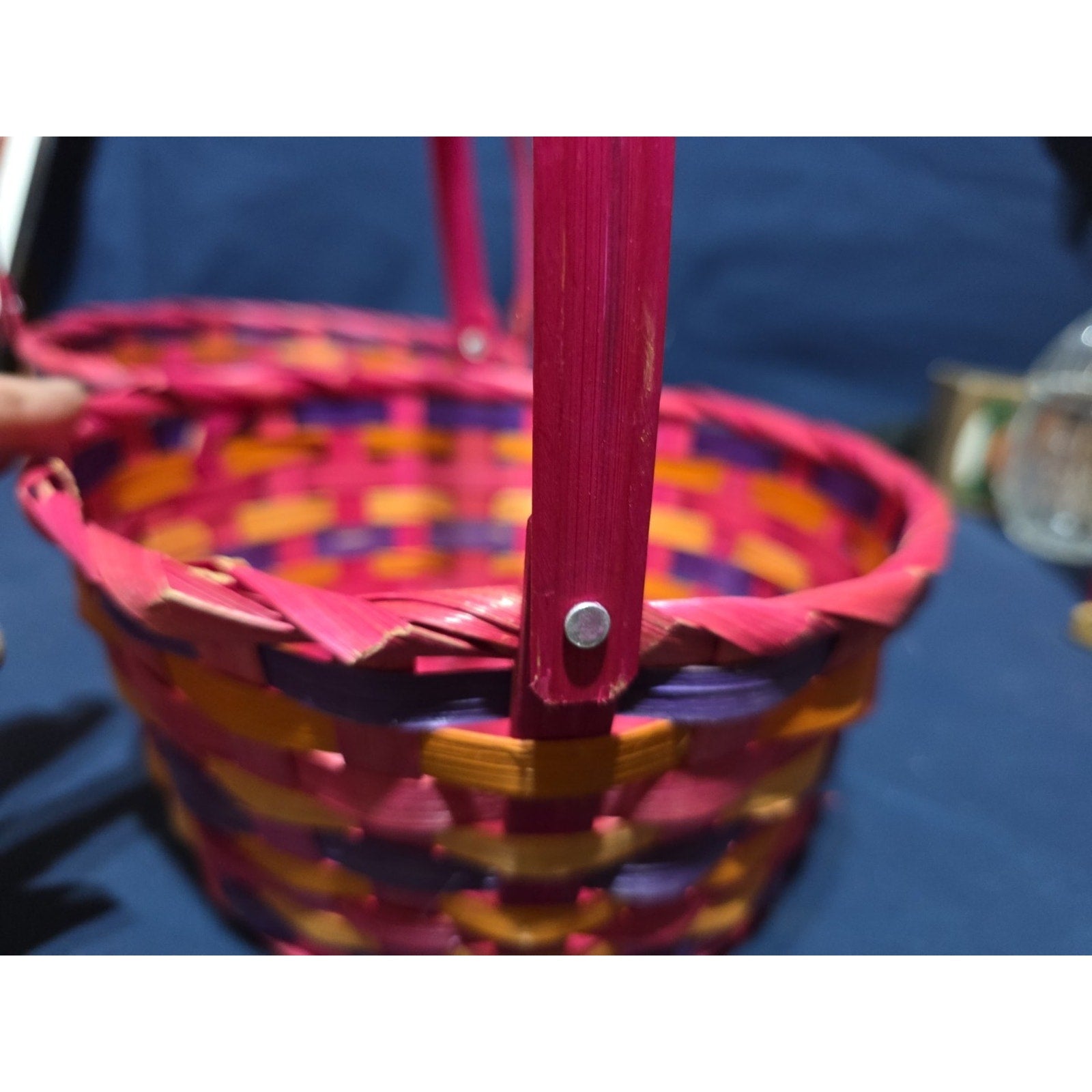 VTG Lot of 2 Mini Woven Easter Basket Pink Pastel Handle Spring Candy Holder