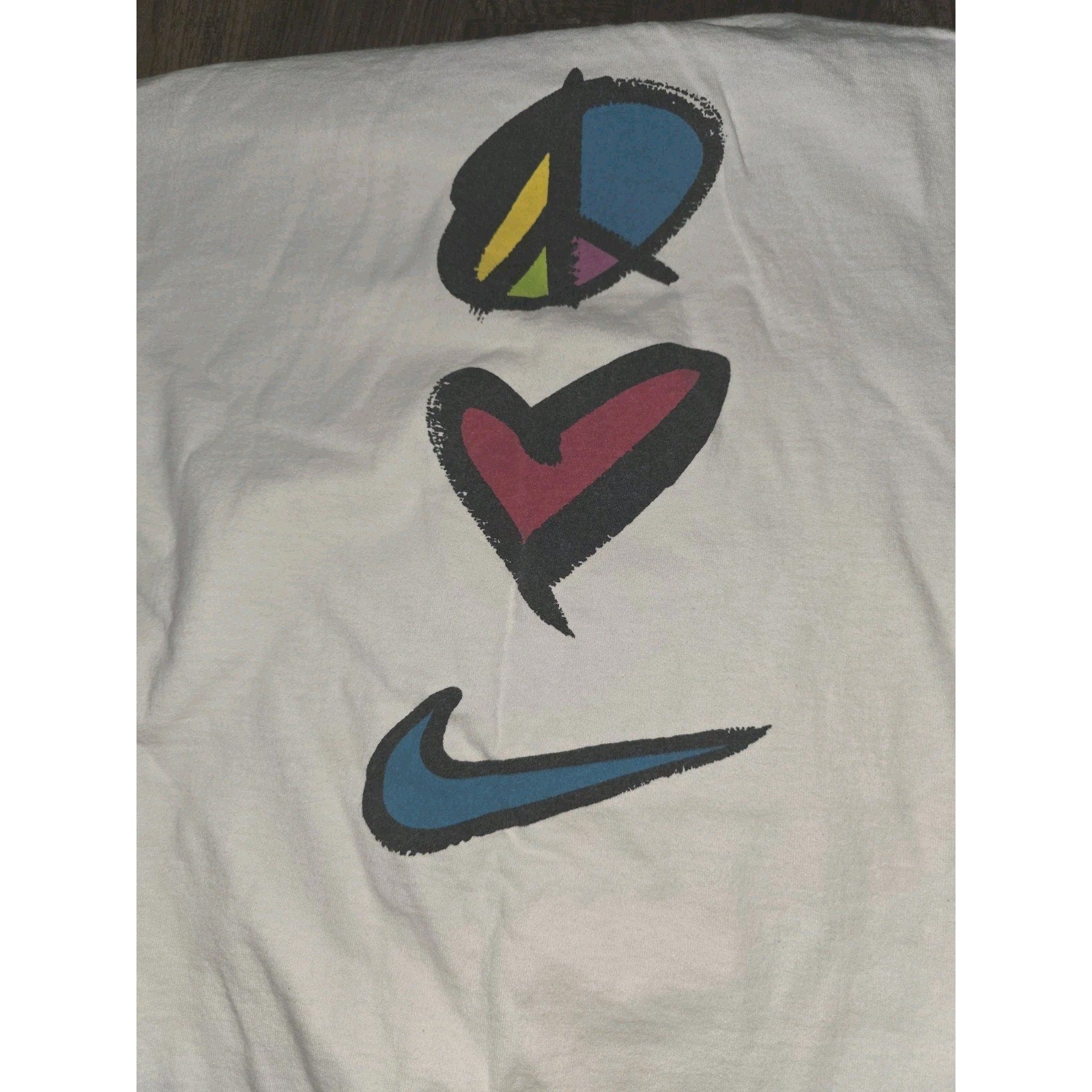 Vintage Rare 90s Nike Peace Love Swoosh T Shirt Medium Made in USA Red Tag