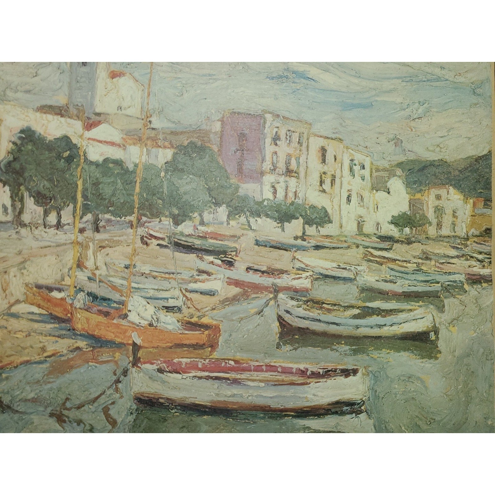 Amadeu Casals 1930"s Painting The Beach Lithoograph Matted