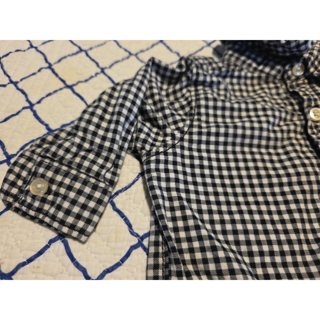 Carters Boys Size 3 Months Black & White CheckPlaid Button Up Long Sleeve Shirt
