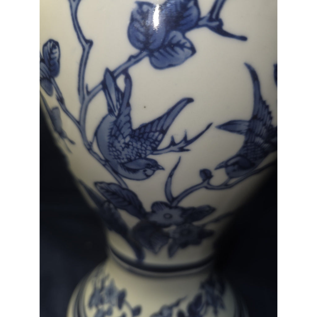 Chinese Blue White Vase Dechang Chinoiserie Porcelain Butterflies Birds 14"