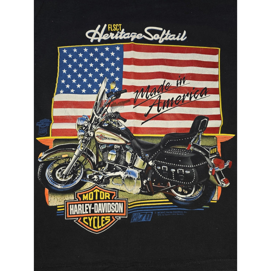 Vintage Harley Davidson Heritage Softail 1991 Graphic Tee HOG Black Size Small