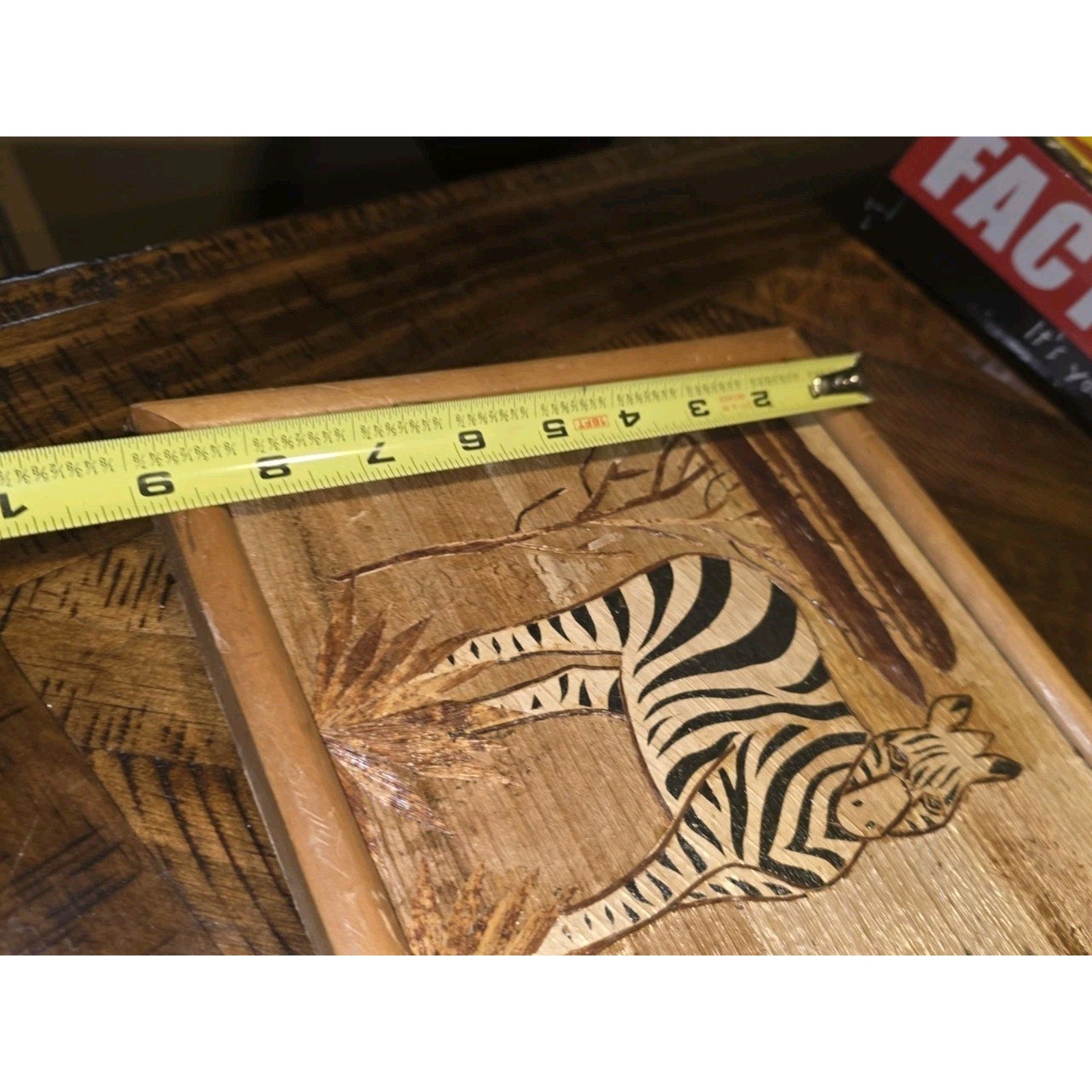 Vintage African Banana Leaf Mosaic Art Framed Zebra Folk Art Mid Century Kenya