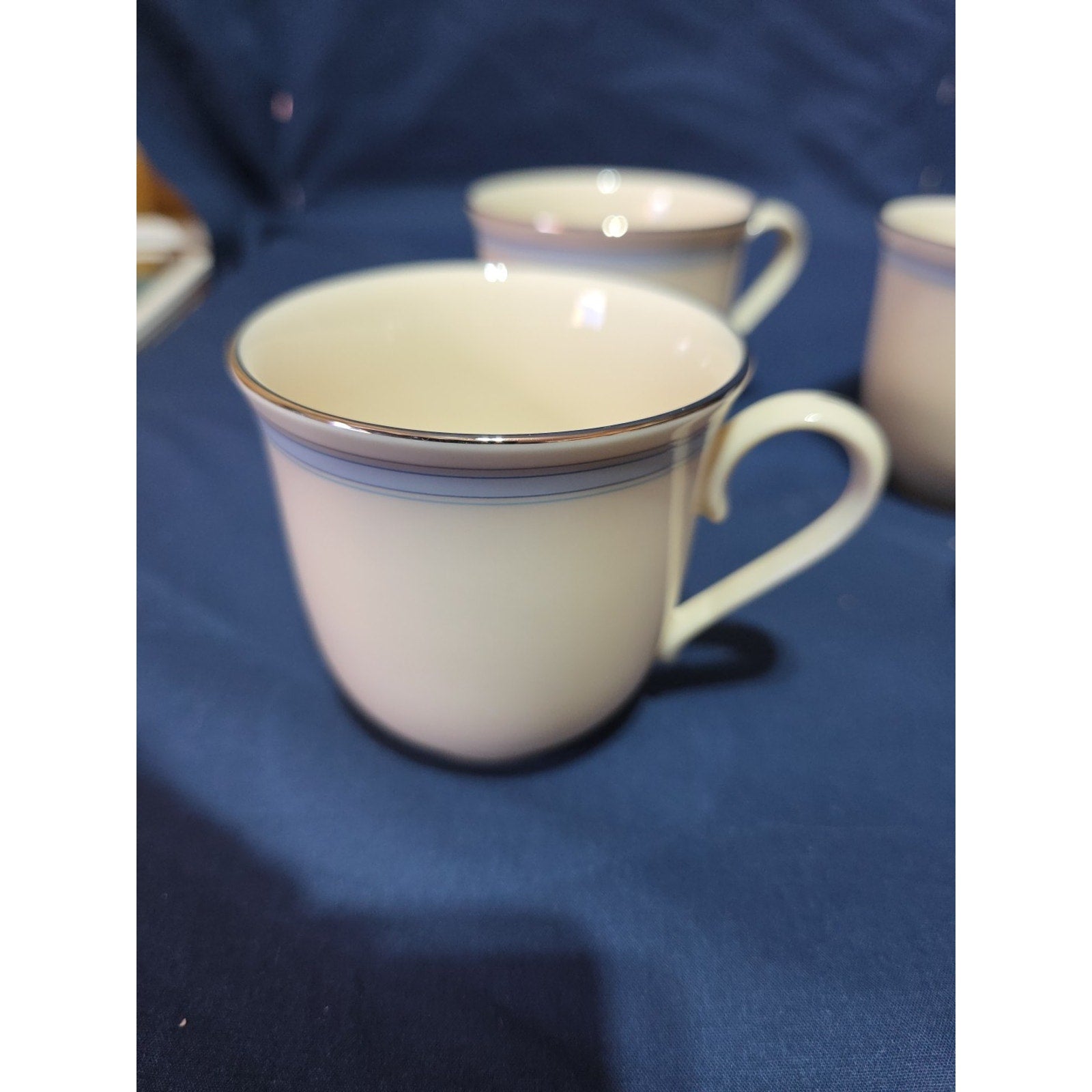 4 Vintage Lenox China Platinum Trim USA Coffee Cups