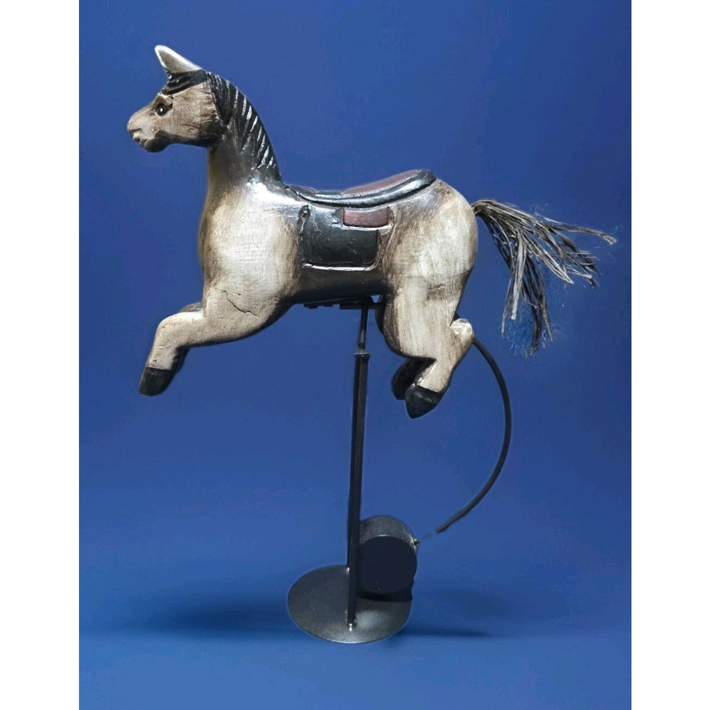 Hand Carved Wood Horse | Perpetual Motion Balancing Display | Vintage 12” High