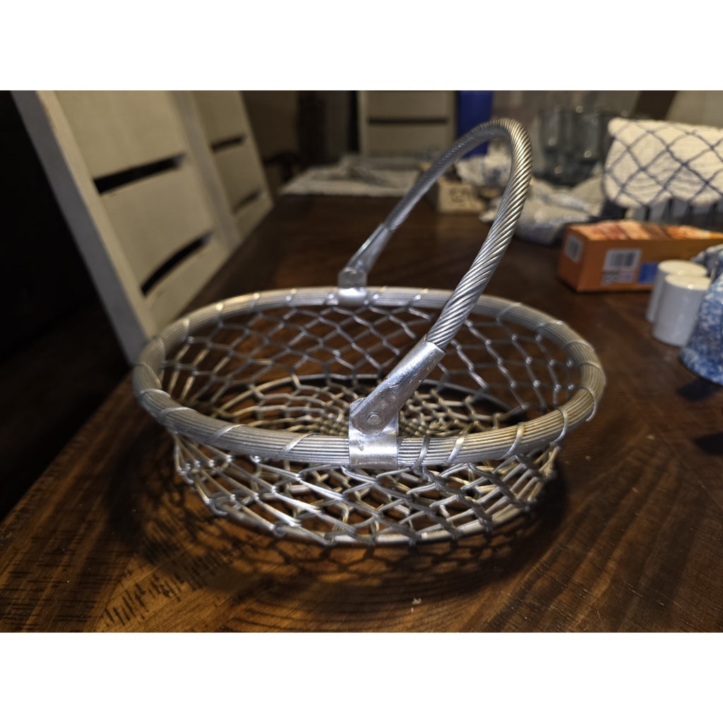 Vintage French Heavy Wire Basket Alluminum 11x8x3