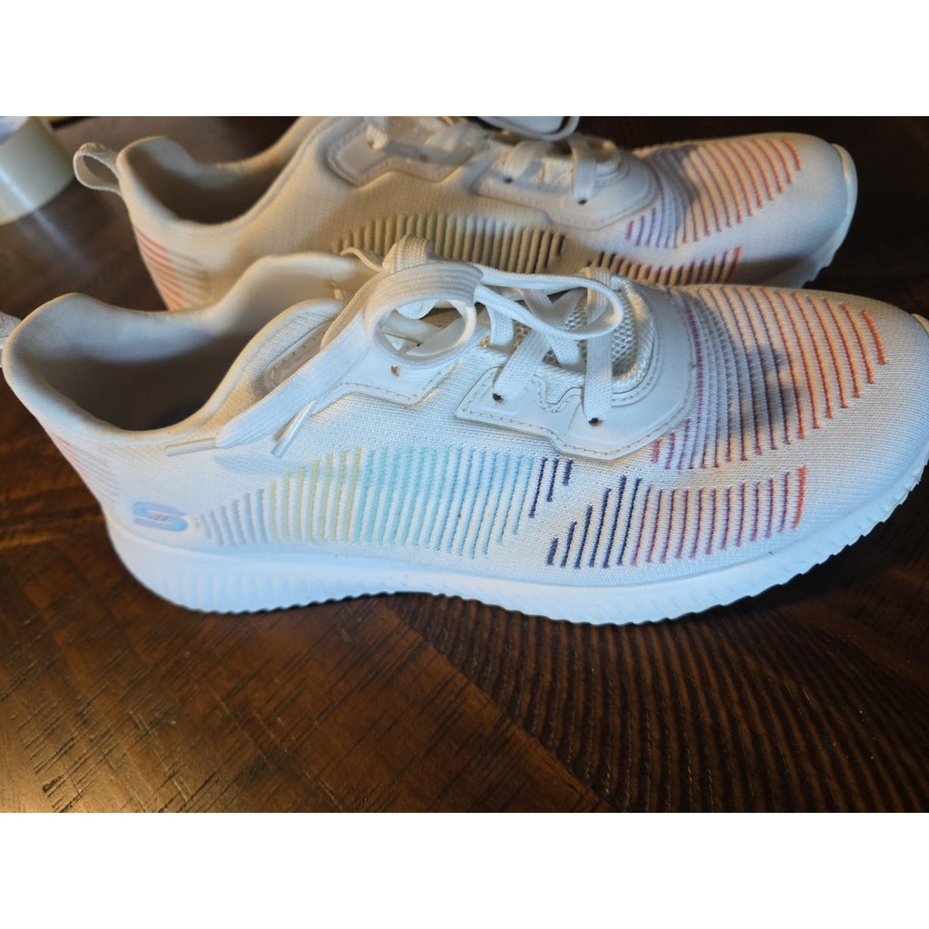 Sketchers Bob Sport Squade White Silver Glitter Glam League Tennis Shoe Size 11