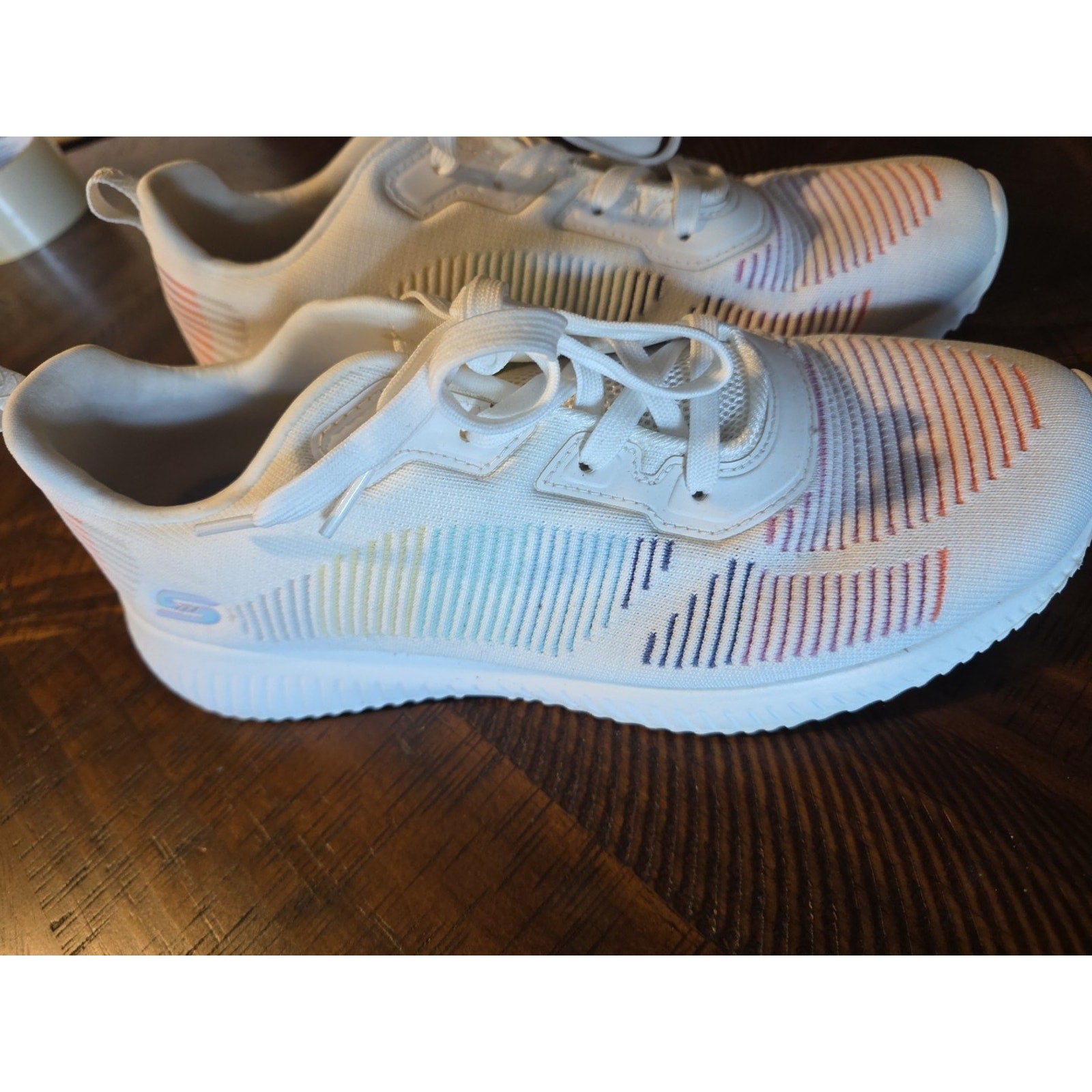 Sketchers Bob Sport Squade White Silver Glitter Glam League Tennis Shoe Size 11