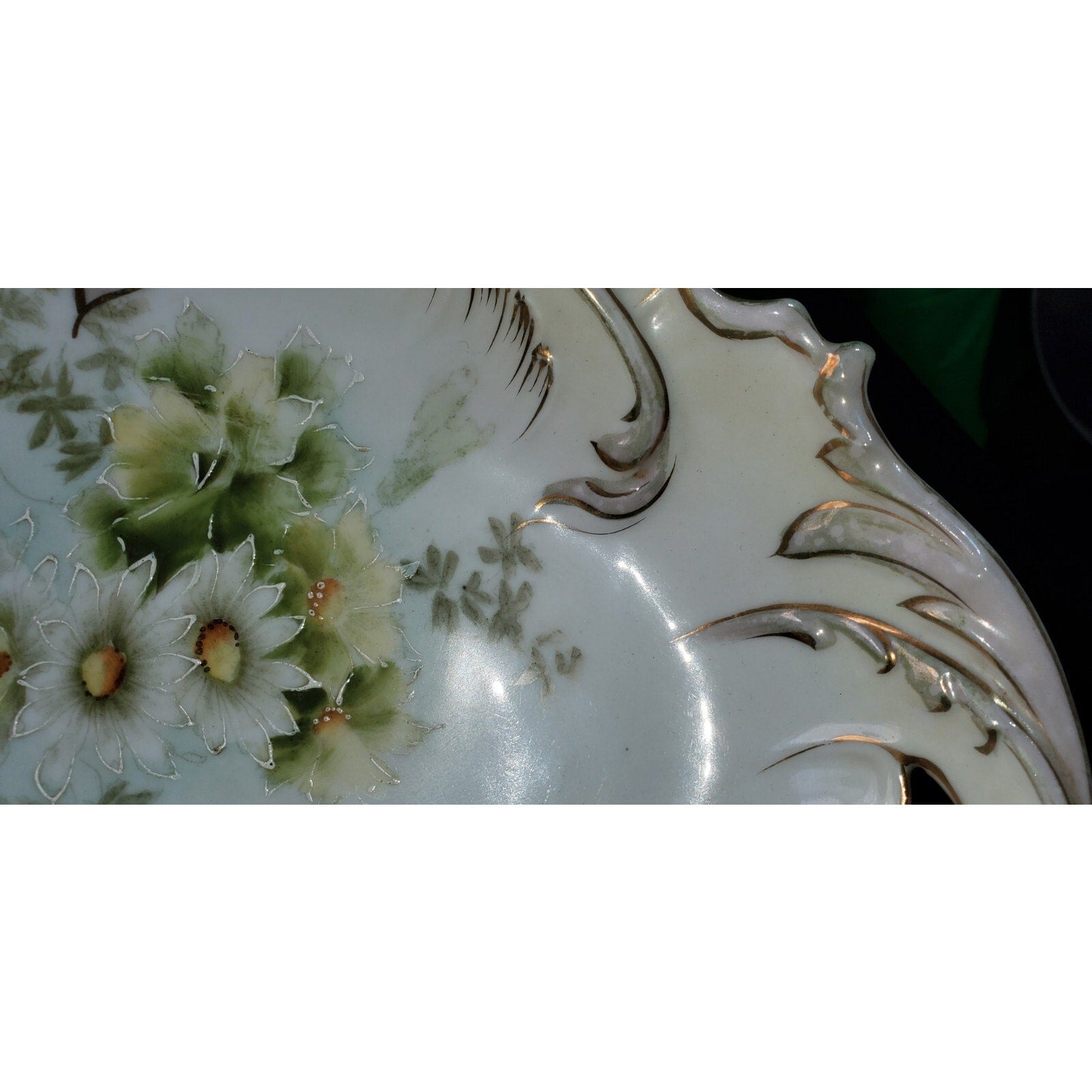 Old Bavaria Prussia Mold Double Handled Plate Tray Hand Painted Flower