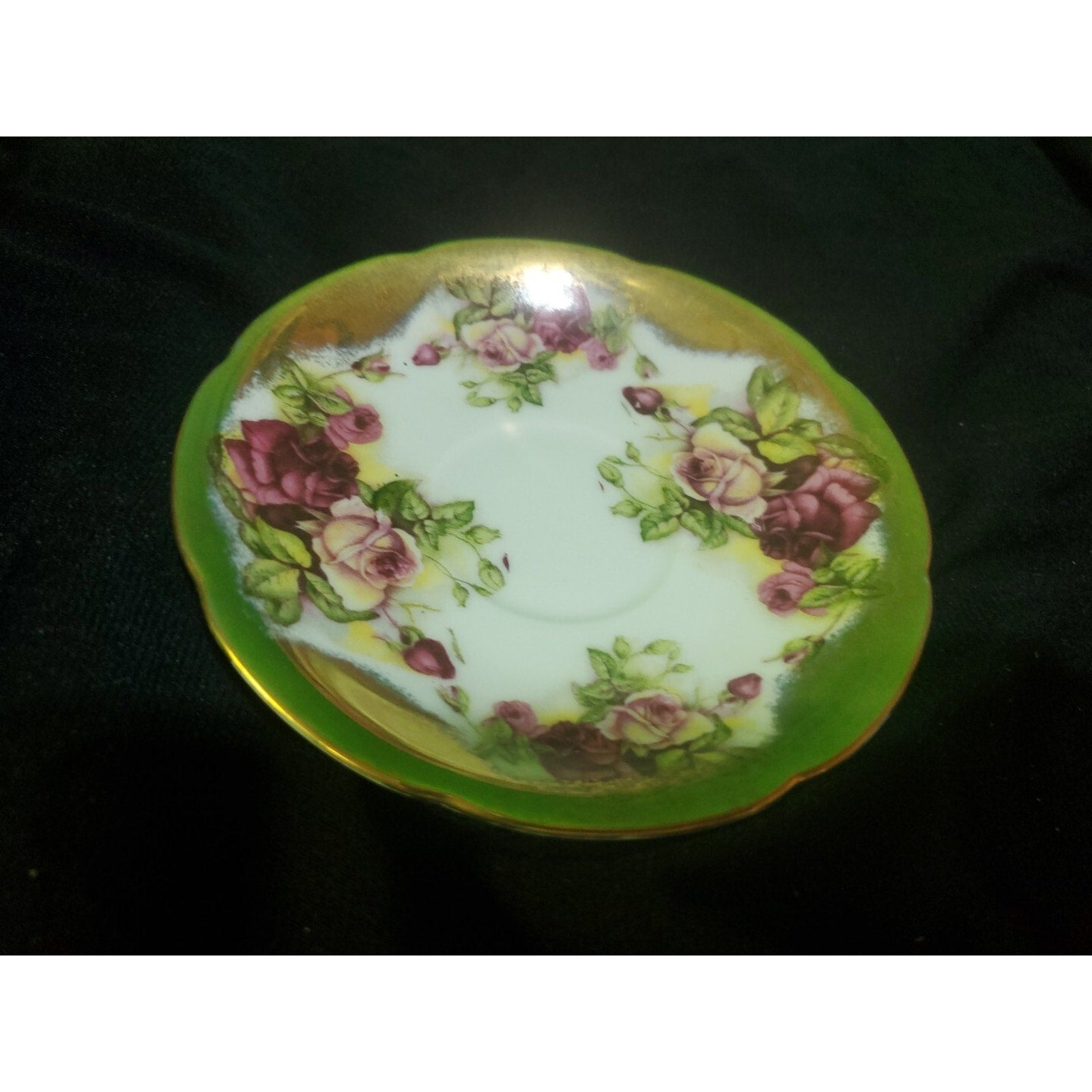 Norcrest China Tea Cup & 2 Saji Saucer Plate Japan Golden Rose