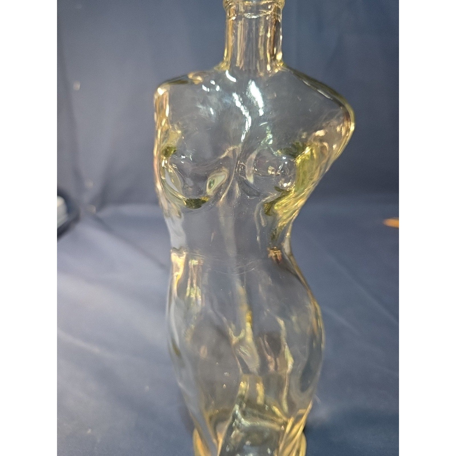 VTG Mid-Century Yellow Glass Nude Female Torso Bottle - Decorative MCM Decanter