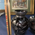 Amethyst Glass Vases Silver Overlay Floral Design Art Deco Set of 2 4.25" EUC