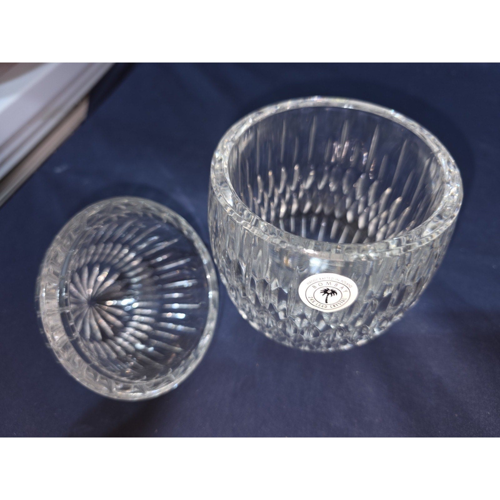 Bombay Crystal Egg Clear Cut Elegant 2 Pc. Trinket Dish Made In Poland Free Ship