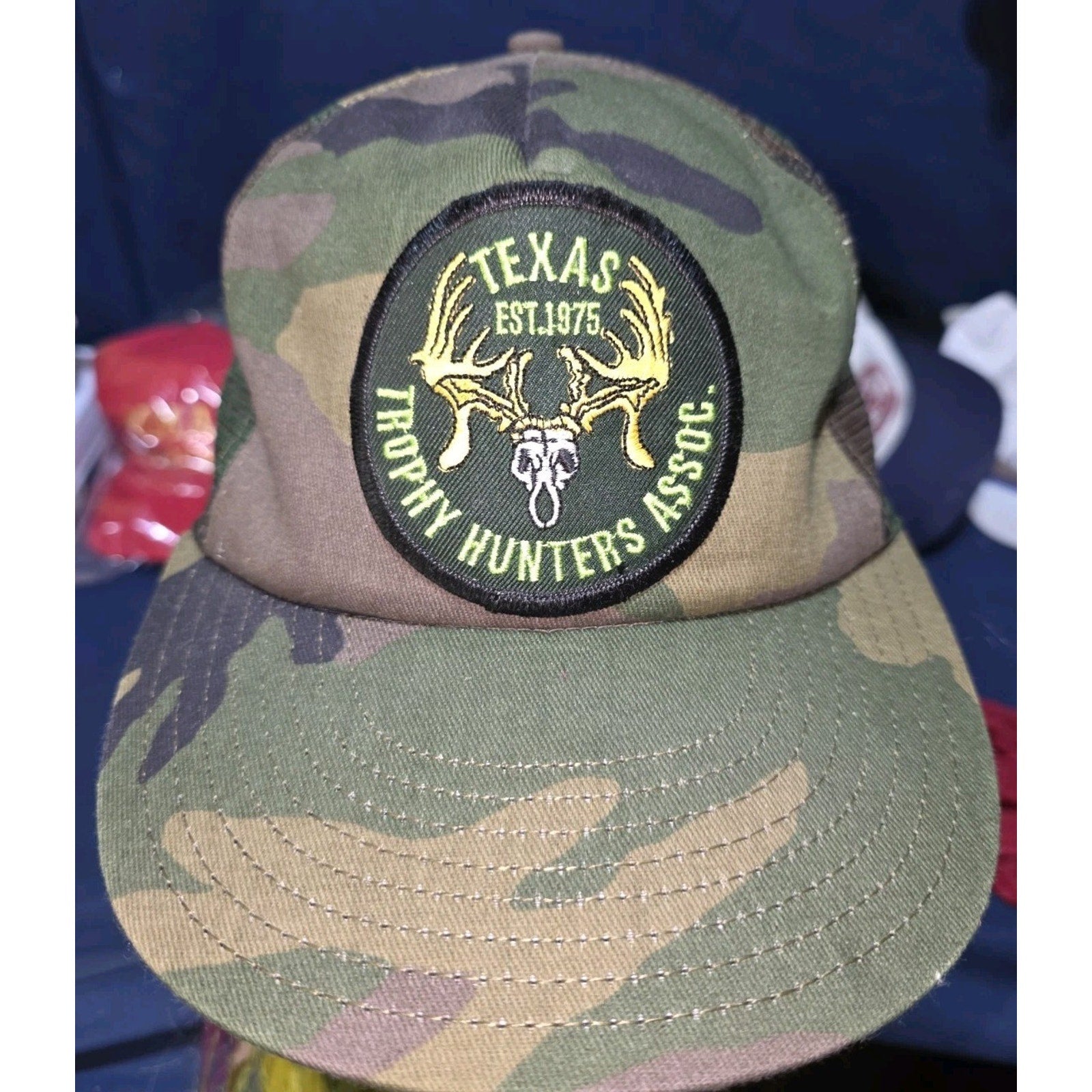 Vintage TTHA Texas Trophy Hunters Hat MADE IN USA Camo Trucker Snapback Hunting