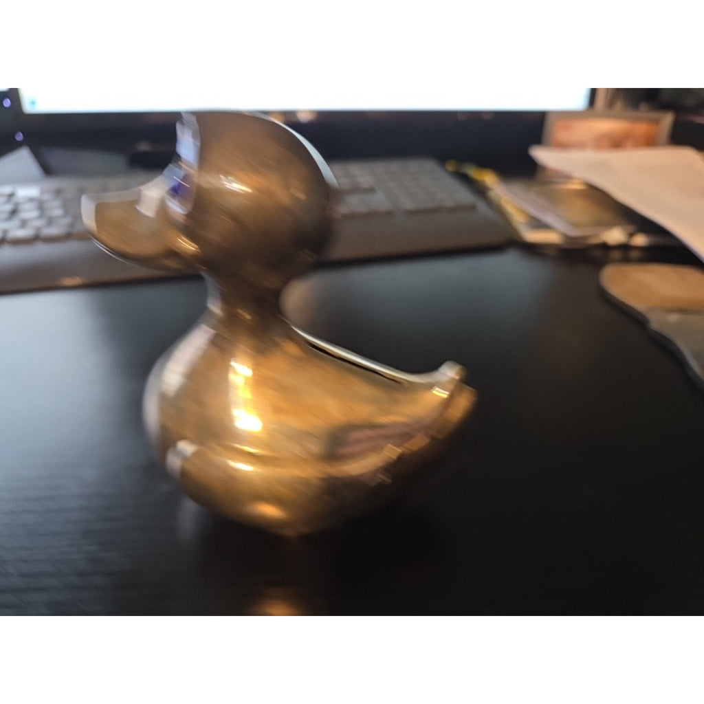 Vtg Metal Coin Bank Duck Denmark No Key Silver Plated Cobalt Blue Glass Eyes