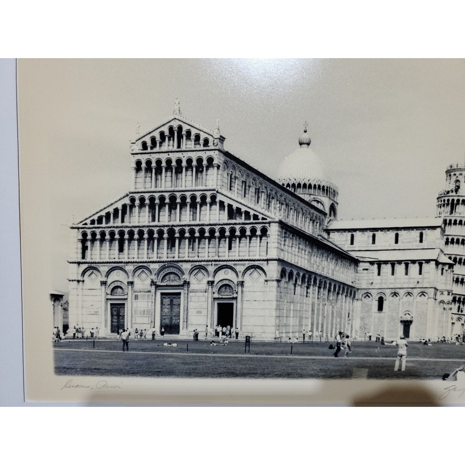 Vintage Pisa Cathedral , Leaning Tower Pisa 1960s Signed Photo Print Matted