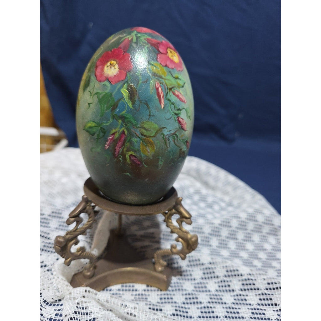 VTG Ann Moody Hand Painted Goose Egg Signed Floral Folk Art Collectible Signed