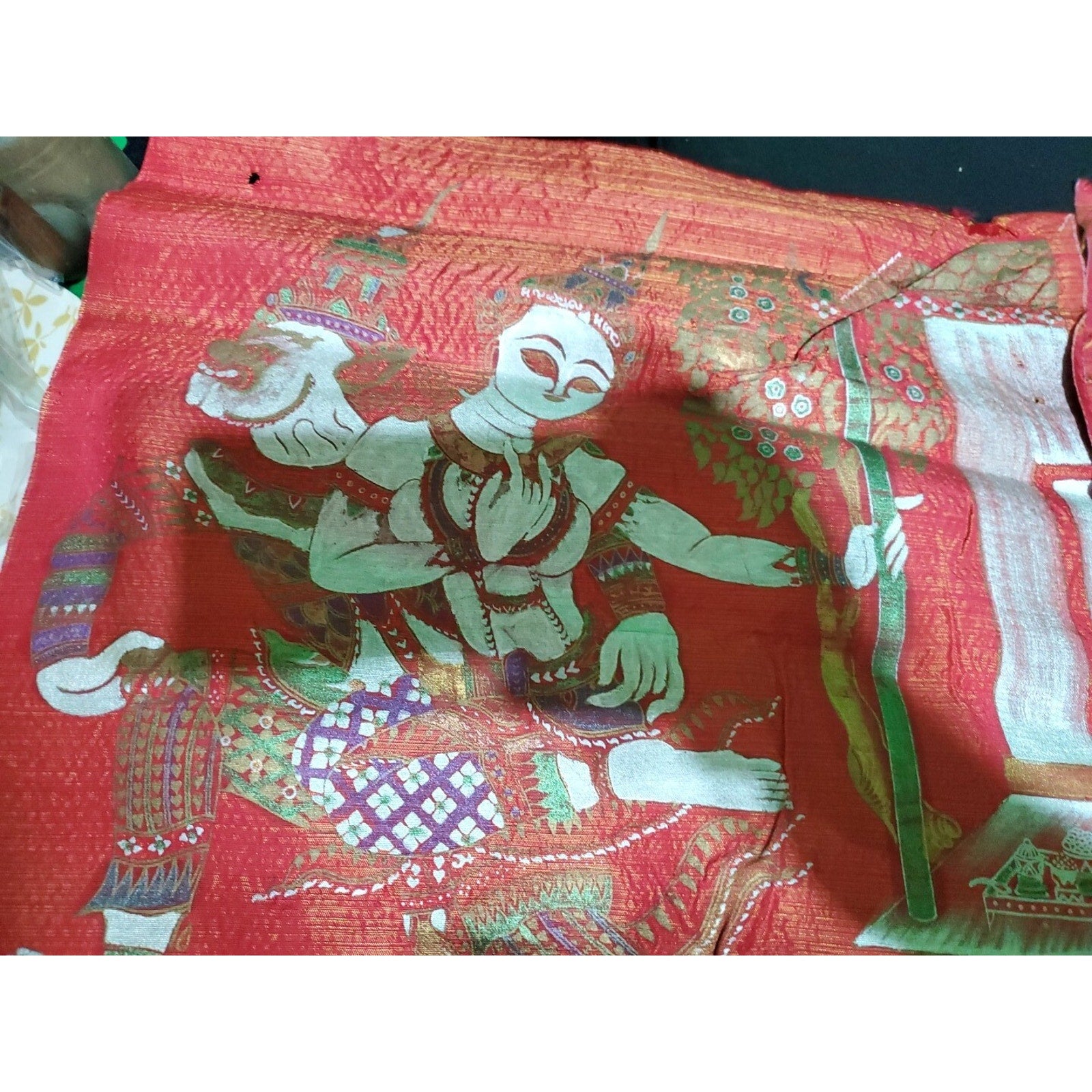 Set Of 2 Vintage Bali Hindu goddesses Ganesh & Saraswati painting on silk