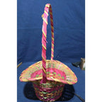 Vintage Large Easter Basket Handle Weaved Wicker Mexico Hand Woven Pink Green