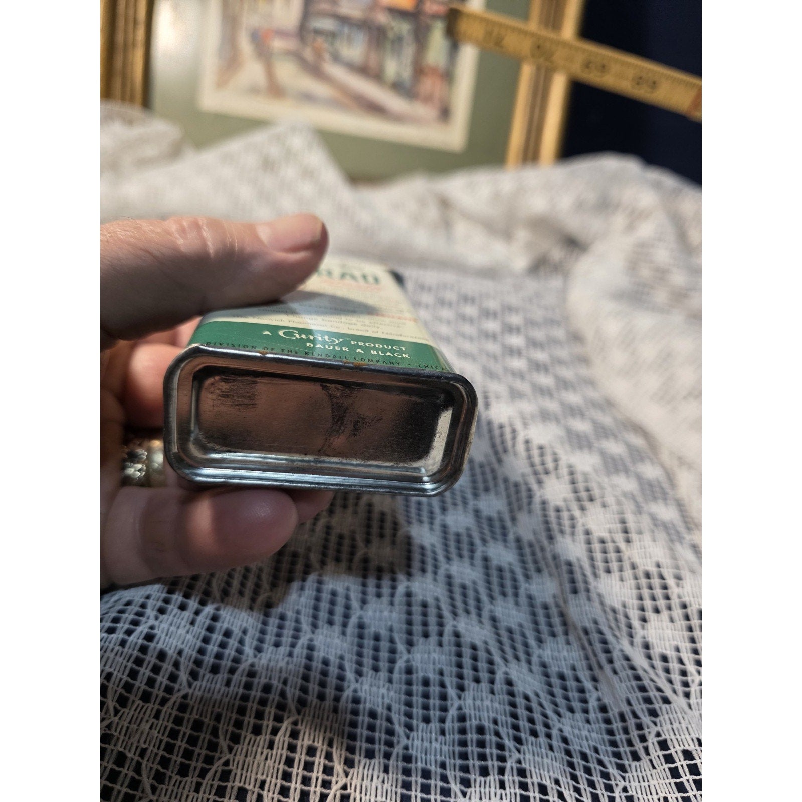 Vintage Curity Curad Tin Medicated Bandages 43 cent Embossed Tin W/ bandages