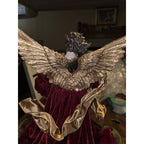Vintage Christmas Angel Tree Topper 16" Burgundy Velvet Gold Lace Horn Trumpet