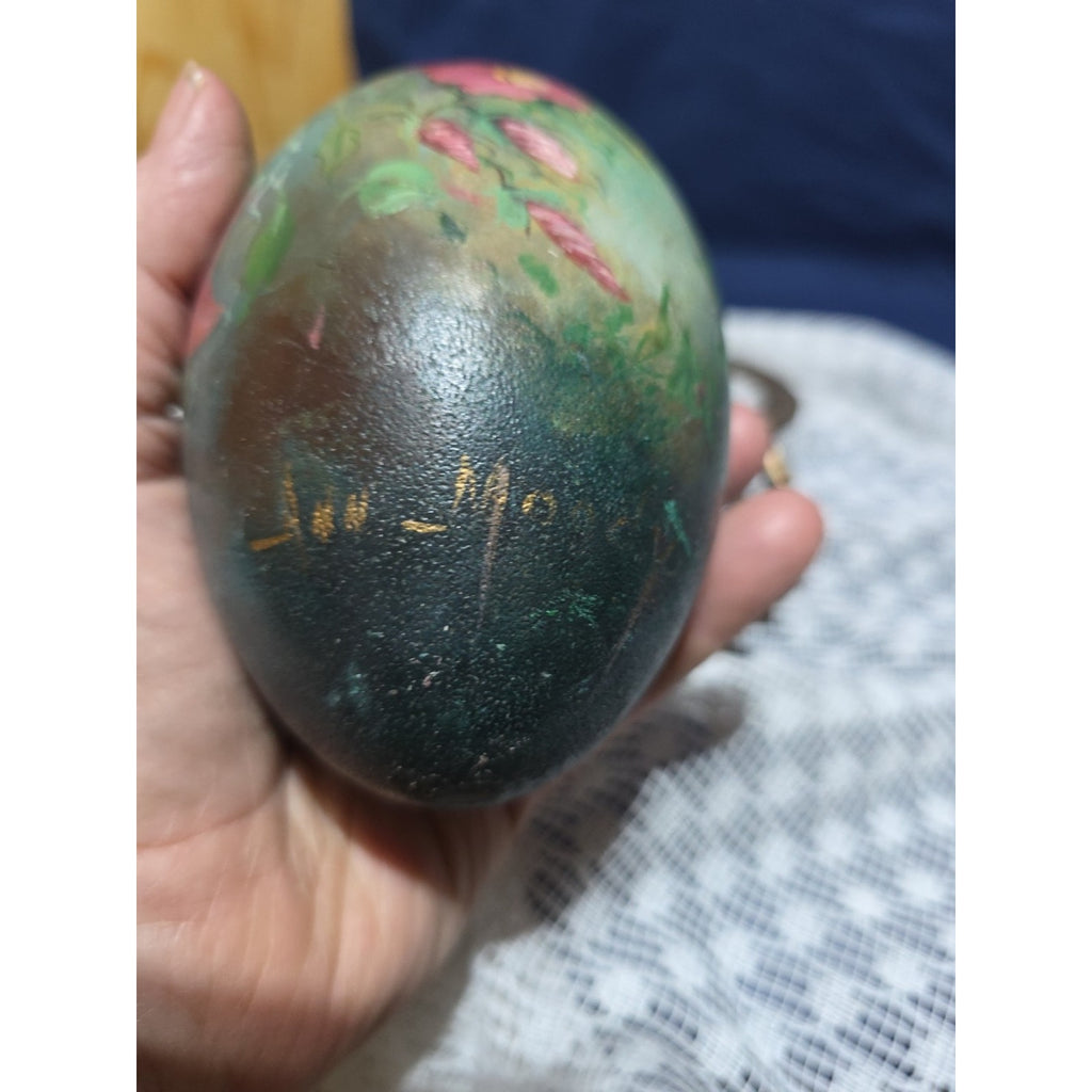 VTG Ann Moody Hand Painted Goose Egg Signed Floral Folk Art Collectible Signed