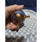 Vintage Cobalt Blue Egg Music Box Gold Tone Trim Hand Painted Footed