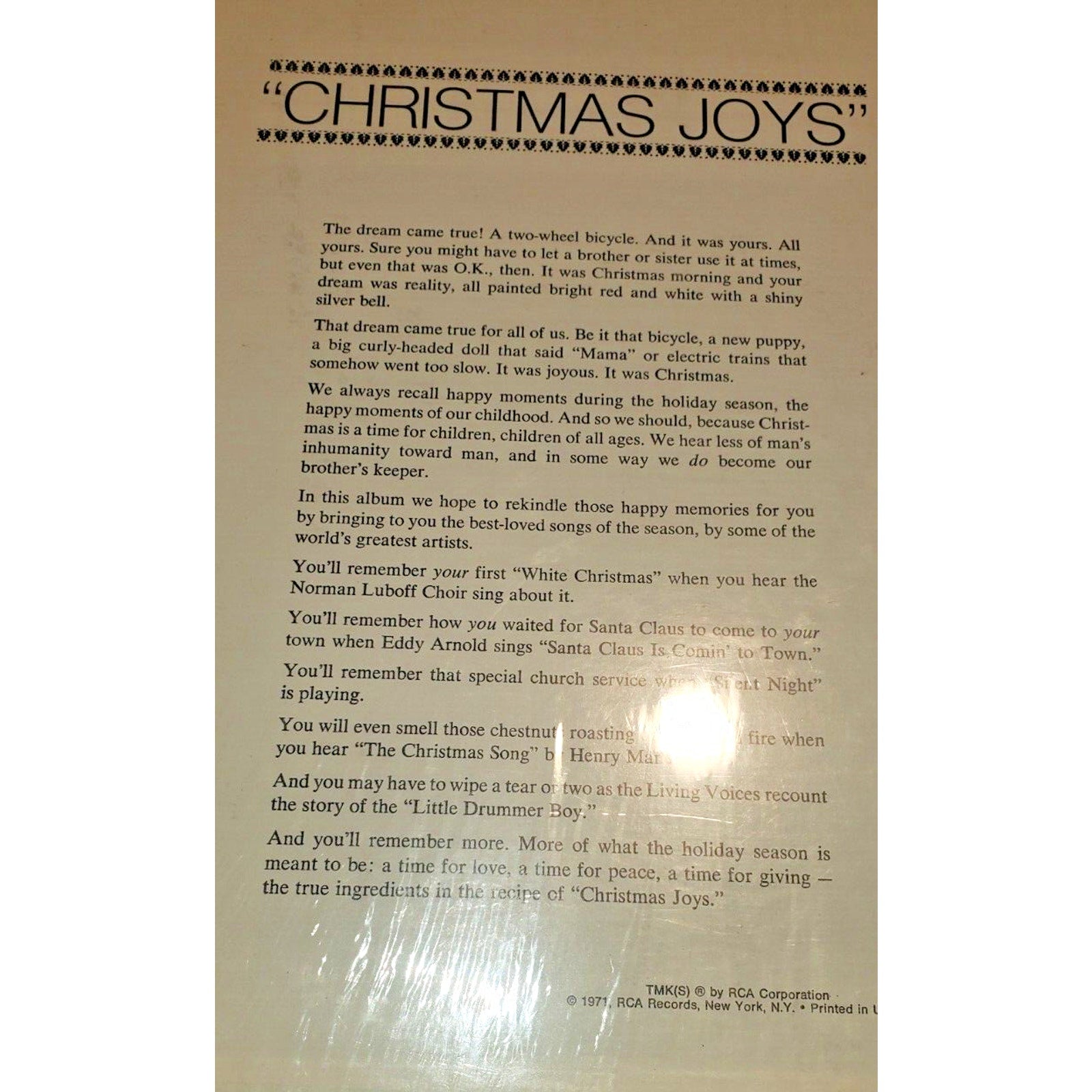 Christmas Joys Special Collectors Edition by RCA Records 33rpm VINYL LP