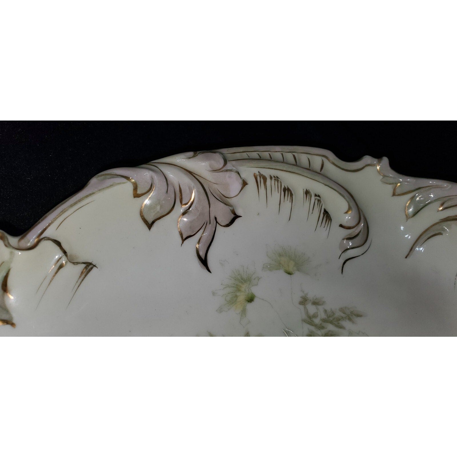 Old Bavaria Prussia Mold Double Handled Plate Tray Hand Painted Flower