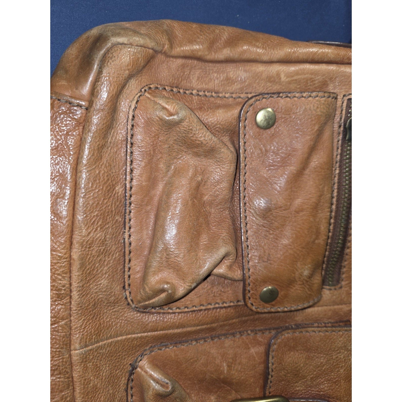 Fossil Explorer Leather Messenger Bag Tan Cognac Crossbody Laptop Travel Pockets