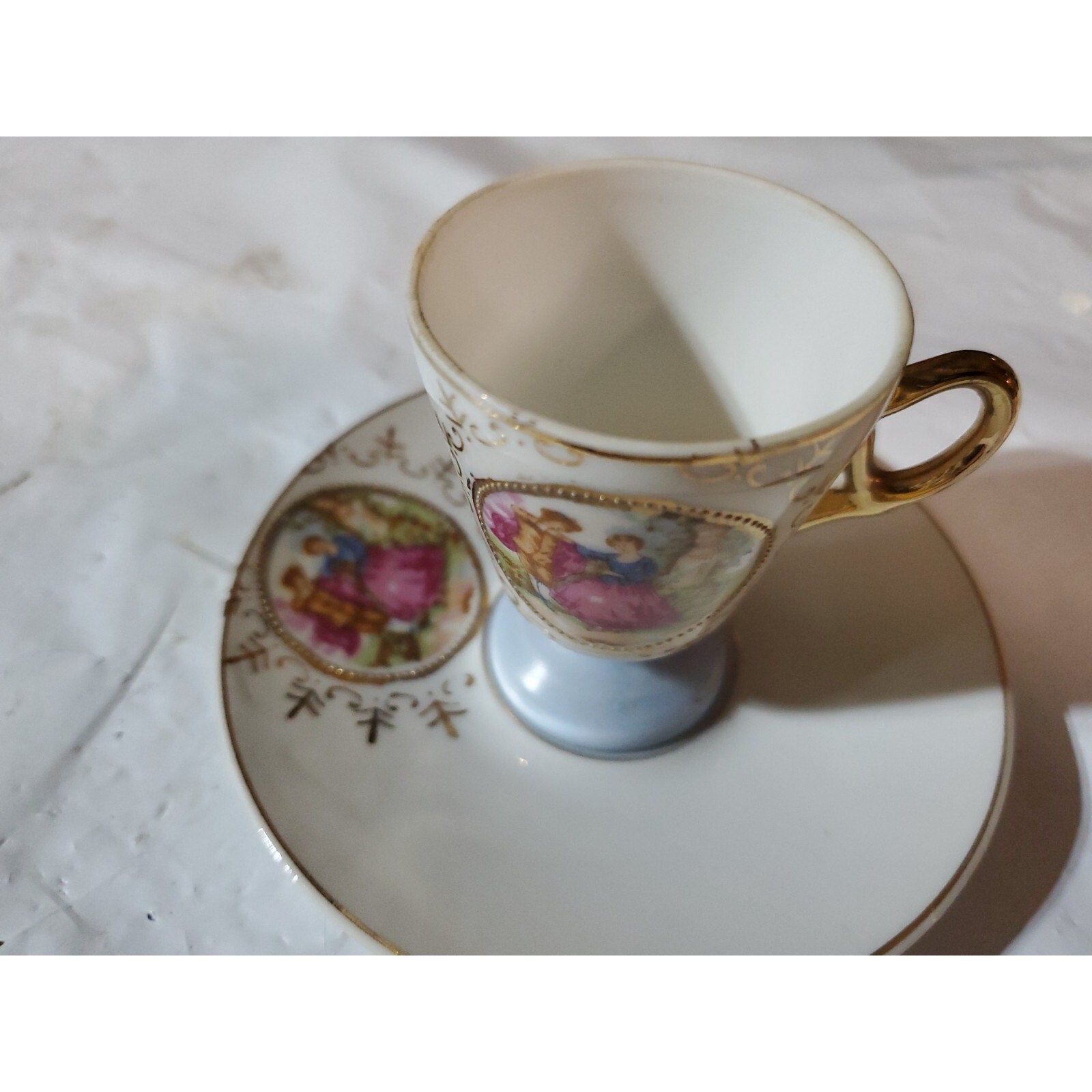 Vintage Japanese Miniature ,Victorian scene,coffee cup and saucer