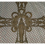 Antique French Style Cast Iron Cross Virgin Mary Lg Ornate Garden Church 42"X25"