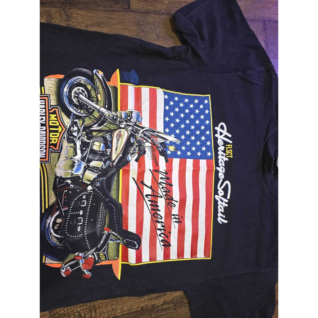 Vintage Harley Davidson Heritage Softail 1991 Graphic Tee HOG Black Size Small