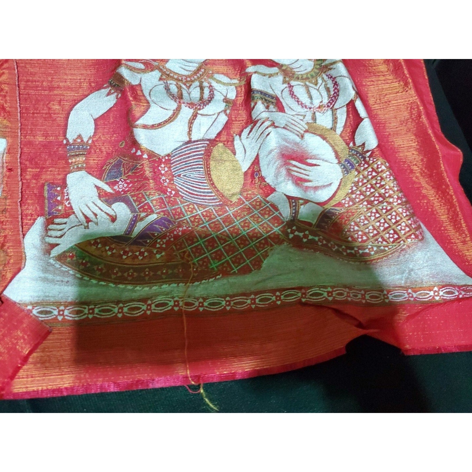 Set Of 2 Vintage Bali Hindu goddesses Ganesh & Saraswati painting on silk