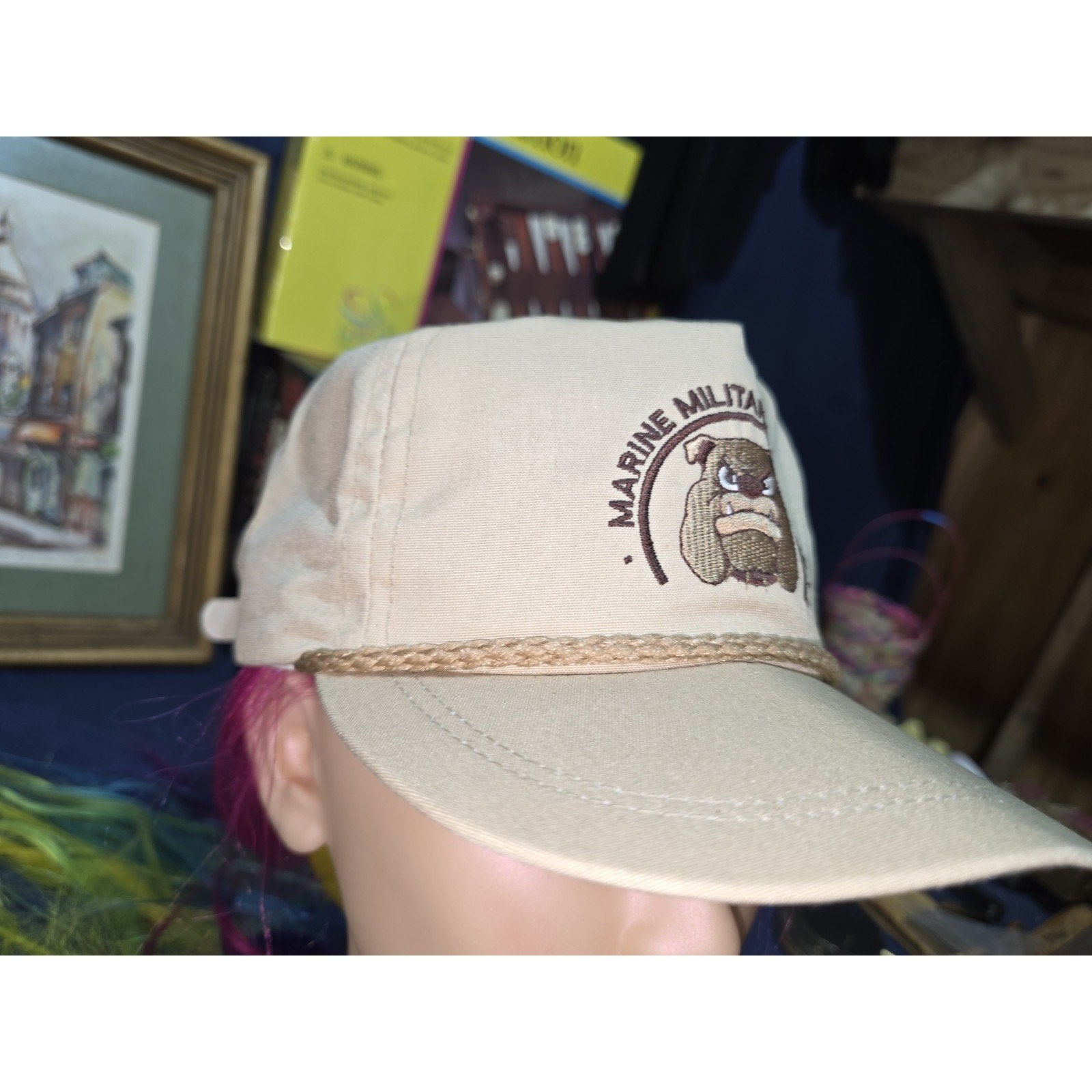 Vtg Marine Military Academy Hat Imperial Headwear Rope Cap MMA Bulldog USA Made